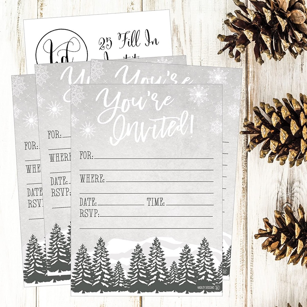Hadley Designs 25 Invitations Blank Fill In Snowflake Winter Christmas Holiday